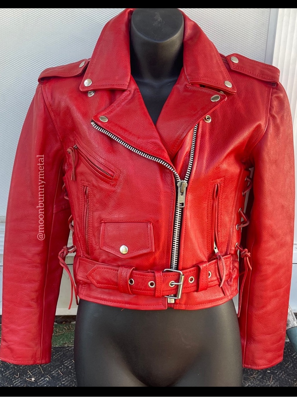 Vintage Red Punk Genuine leather Jacket Biker Moto 90s y2k Rock Gothic 80s XS